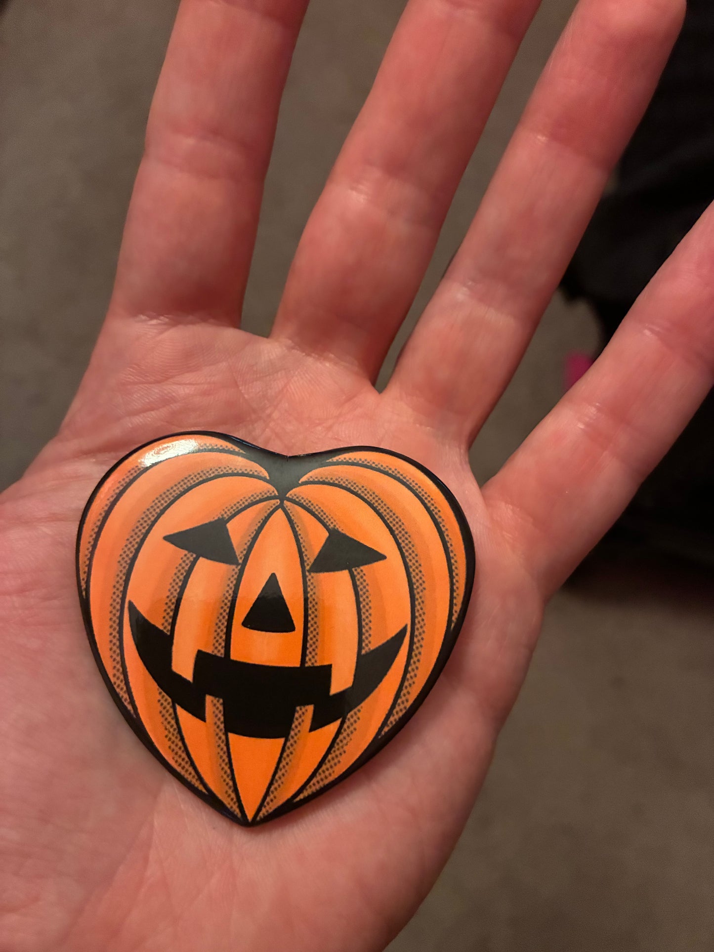 Jumbo Pumpkin Heart shaped Badge.